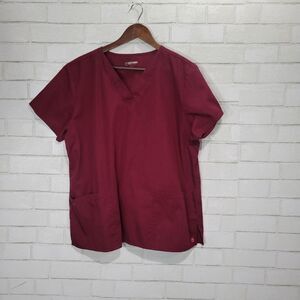 Red Panda burgundy scrub top